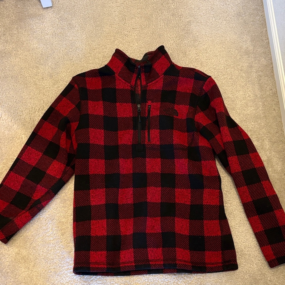 The North Face Red and Black Buffalo Plaid Half-Zip Pullover